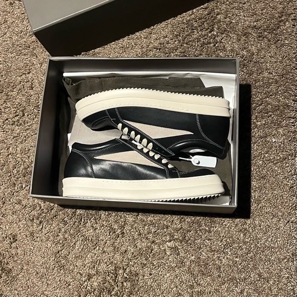 Rick Owens Black and Cream Sneakers